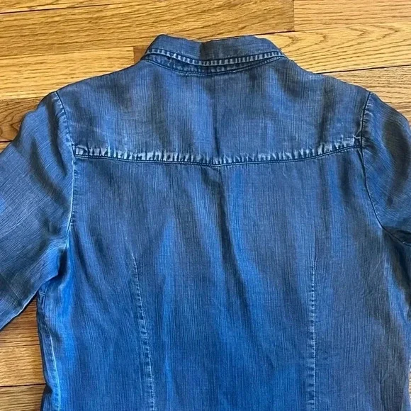 Love Stitch Dark Wash Blue Button Down Long Sleeve Denim Shirt | Size Large - Picture 7 of 12